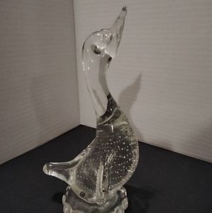 Vintage art glass controlled bubble duck figurine clear glass